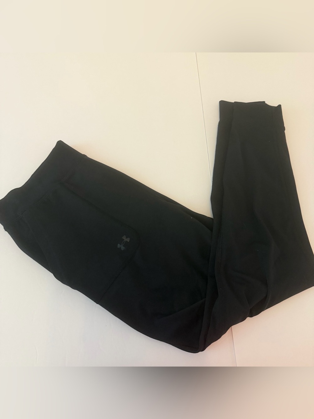 Under Armour Youth Large Black Fitted Leggings Side Pocket Athletic Pants